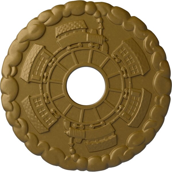 Ekena Millwork Kendall Train Station Ceiling Medallion (Canopies up to 3 7/8"), 18 1/2"OD x 3 7/8"ID x 1"P, Gold CM18KDGLS - main
